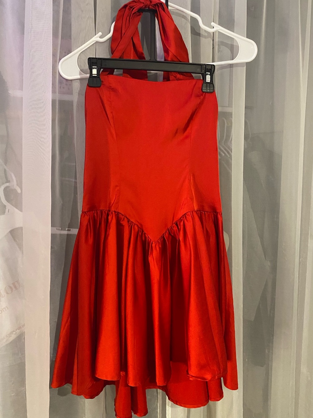 Lucy in the Sky - Red Satin Halter Mini Dress